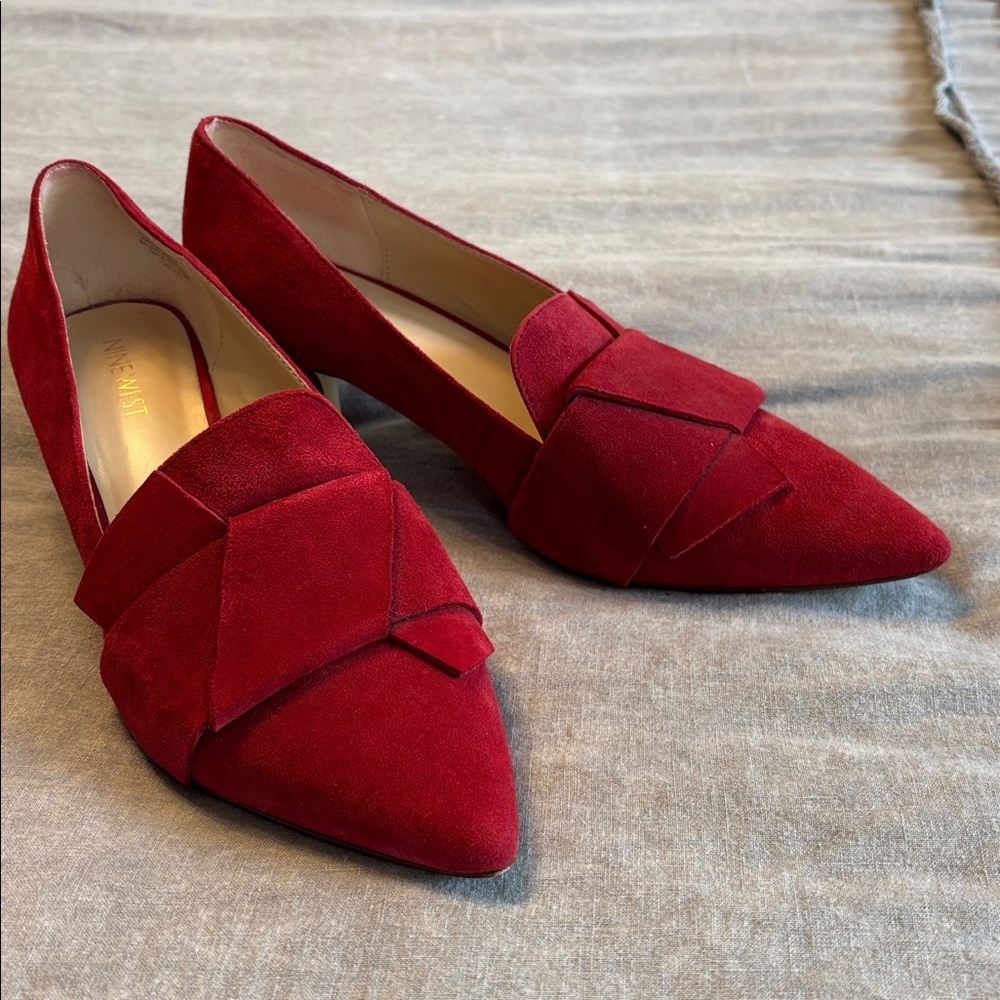 Nine West Red Suede Pointed Toe Kitten Heels